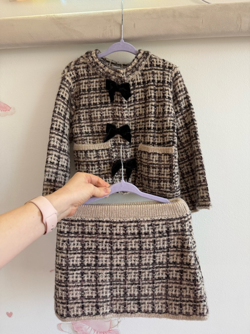 Zara Girls Tweed Two-Piece Set - Black and Beige